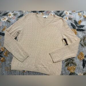 Charter Club Women's Beige Cable Knit 2 Ply Cashmere V-Neck Sweater
